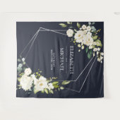 Silver Geometric Navy White Floral Wedding Wandteppich (Vorderseite (Horizontal))