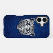 Silver Geometric Tiger Blue Snakeskin iPhone 16 Hülle (Rückseite (Horizontal))