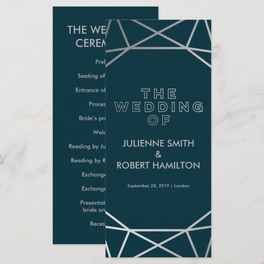 Silver Geometric Wedding Zeremony Program Programm (Vorne/Hinten)