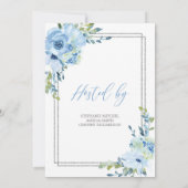 Silver geometrisch und blau blumenreich rustikale  einladung (Rückseite)