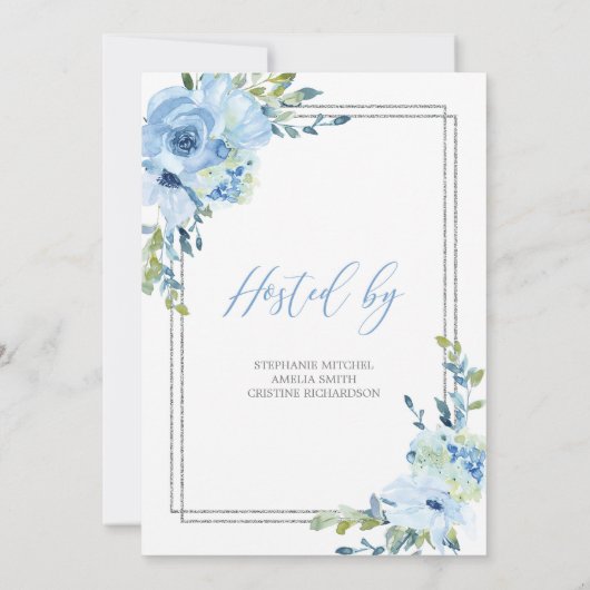 Silver geometrisch und blau blumenreich rustikale einladung (Rückseite)