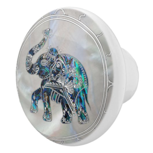 Silver Gerahmt Elephant on Abalone and Pearl Keramikknauf (Rechts)