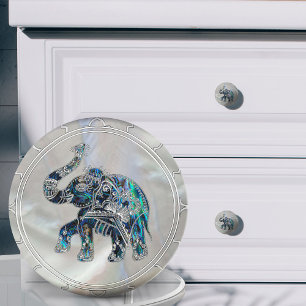 Silver Gerahmt Elephant on Abalone and Pearl Keramikknauf