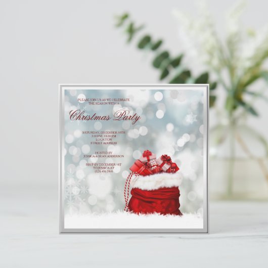 Silver Gerahmt Santa Strumpf Weihnachten Einladung (Stehend Vorderseite)