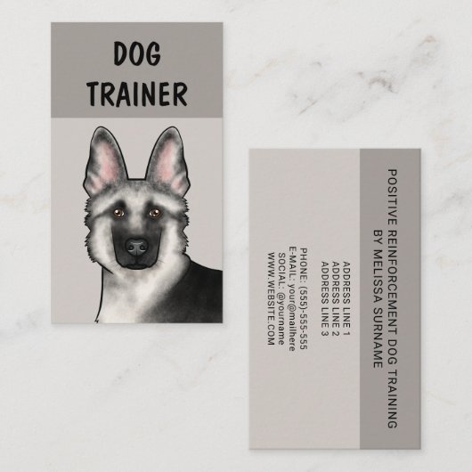 Silver German Shepherd Dog Trainer Pet Services Visitenkarte (Vorne/Hinten)