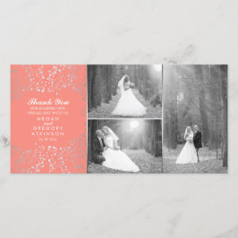 Silver Gipskraut Coral Wedding Foto Vielen Dank Dankeskarte