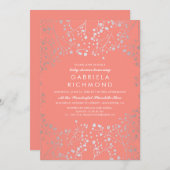 Silver Gipskraut Elegante Coral Baby Dusche Einladung (Vorne/Hinten)