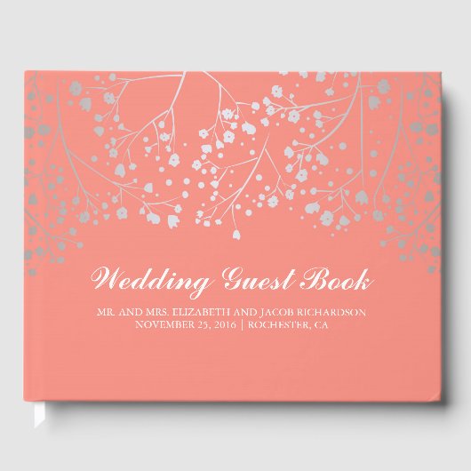 Silver Gipskraut Floral Elegante Rosa Hochzeit Gästebuch (Vorderseite)