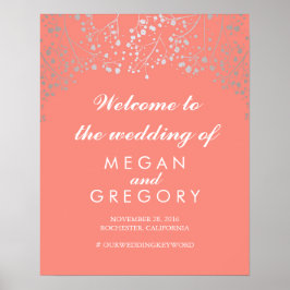 Silver Gipskraut Wedding Welcome Sign Coral Poster