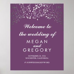 Silver Gipskraut Wedding Welcome Sign Plum Poster