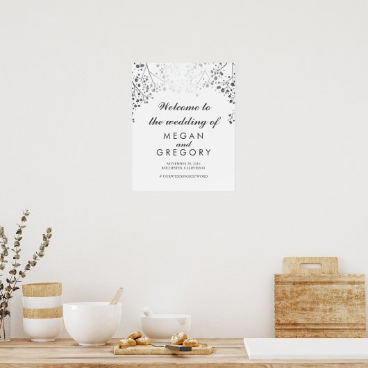 Silver Gipskraut Wedding Welcome Sign Plum Poster (Küche)