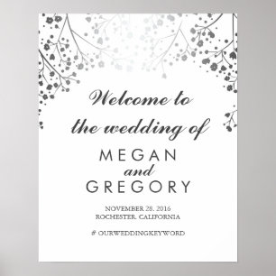 Silver Gipskraut Wedding Welcome Sign Plum Poster
