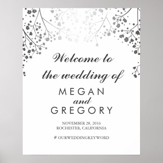 Silver Gipskraut Wedding Welcome Sign Plum Poster (Vorne)