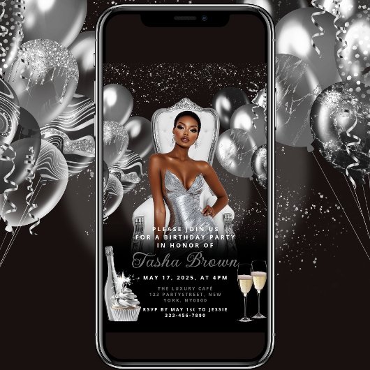 Silver Glam Balloons Royal Einladung zum Geburtsta