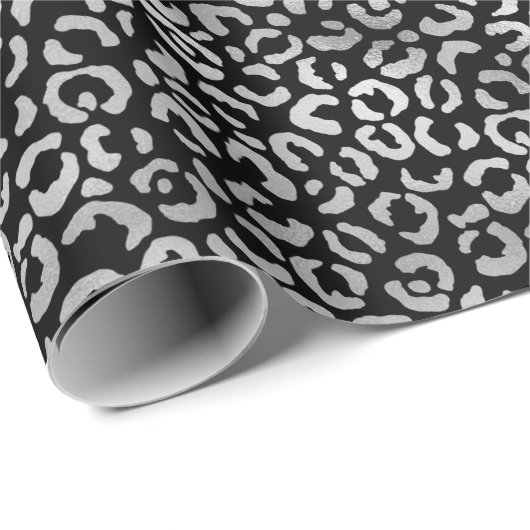 Silver Glam Black Leopard Print Geschenkpapier (Rolleneckpunkt)