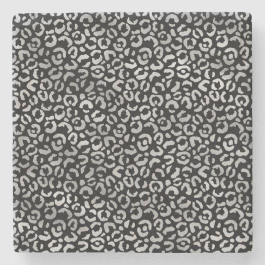 Silver Glam Black Leopard Print Steinuntersetzer (Vorderseite)