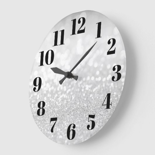 Silver Glam Bokeh Glitzer Große Wanduhr (Winkel)