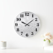 Silver Glam Bokeh Glitzer Große Wanduhr (Zuhause)