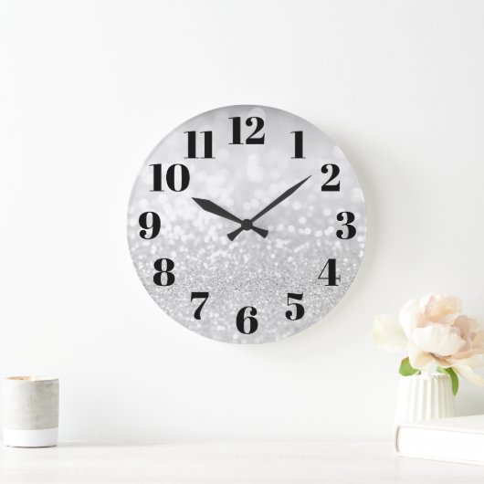 Silver Glam Bokeh Glitzer Große Wanduhr (Zuhause)