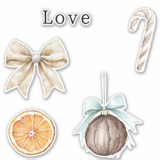 Silver Glam Bow Liebe Orange Coconut Candy Cane Aufkleber (Vorderseite)