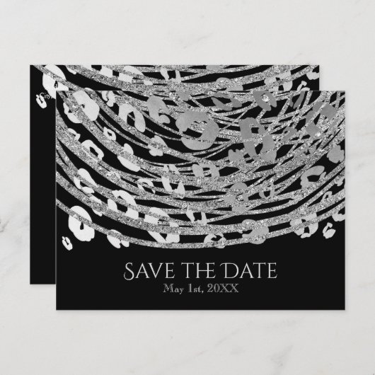 Silver Glam Cheetah Print Exotic Save the Date Ankündigungspostkarte (Vorne/Hinten)