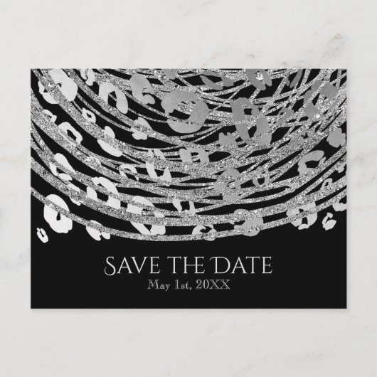 Silver Glam Cheetah Print Exotic Save the Date Ankündigungspostkarte (Vorderseite)