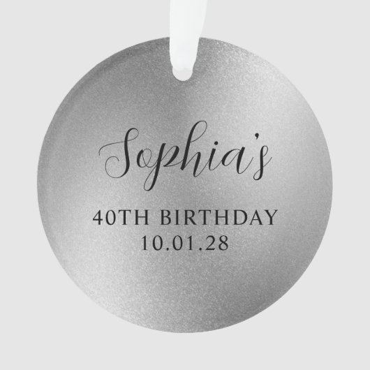 Silver Glam Foil 40. Geburtstag Foto Ornament (Vorderseite)
