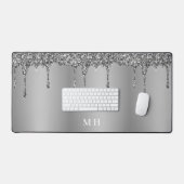 Silver Glam Girly Glitzern Luxus Monogram Schreibtischunterlage (Tastatur & Maus)