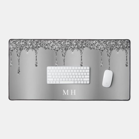 Silver Glam Girly Glitzern Luxus Monogram Schreibtischunterlage (Tastatur & Maus)