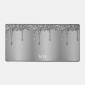 Silver Glam Girly Glitzern Luxus Monogram Schreibtischunterlage (Vorderseite)