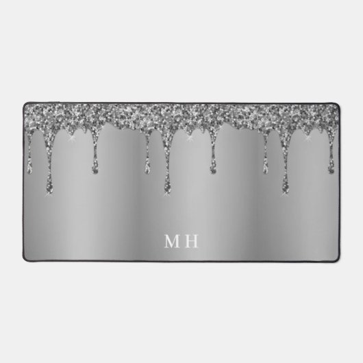 Silver Glam Girly Glitzern Luxus Monogram Schreibtischunterlage (Vorderseite)