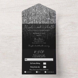 Silver Glam Glitzer Moderne Sparkle Hochzeit All In One Einladung