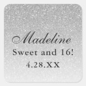 Silver Glam Glitzer Personalisiert Quadratischer Aufkleber (Vorderseite)