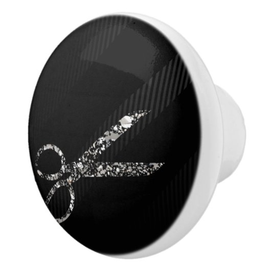 Silver Glam Glitzer Scheren Moderner Chic Salon Keramikknauf (Rechts)