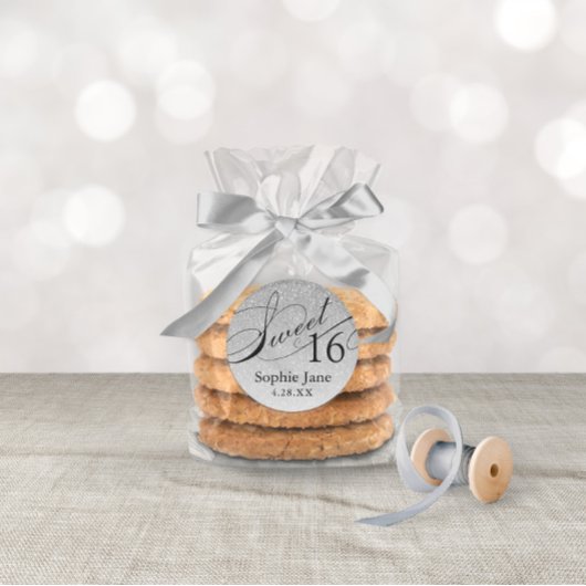 Silver Glam Glitzer Sweet 16 Personalisiert Runder Aufkleber