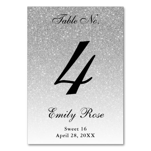 Silver Glam Glitzer Tischnummer Card (Rückseite)
