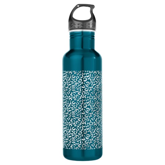 Silver Glam Leopard Print Edelstahlflasche (Vorderseite)