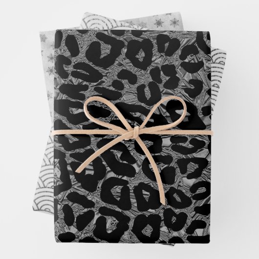 Silver Glam Leopard Snowflake Rainbows Geschenkpapier Set (Beispiel)