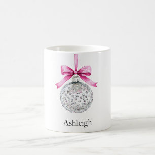 Silver Glam Ornament mit Pink Bow Weihnachten Kaffeetasse