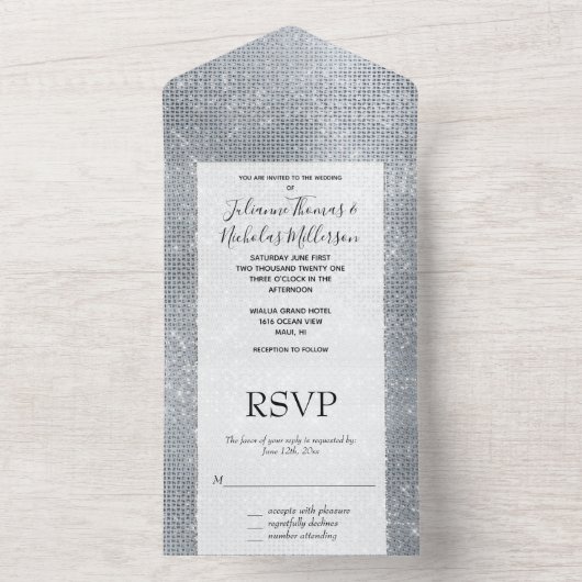 Silver Glam Sparkle All In One Einladung (Innen Boden)