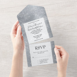 Silver Glam Sparkle All In One Einladung