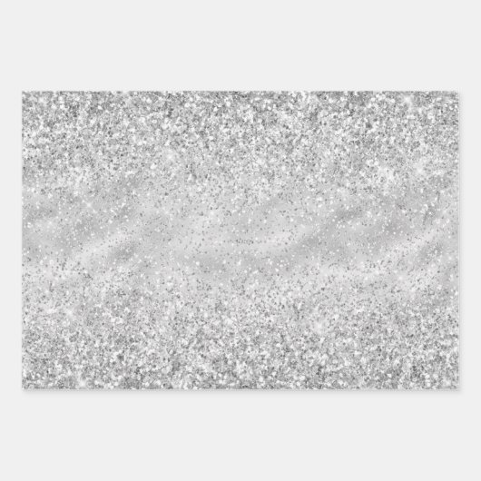 Silver Glam Sparkle Confetti Glitzer Geschenkpapier Set (Vorderseite 2)