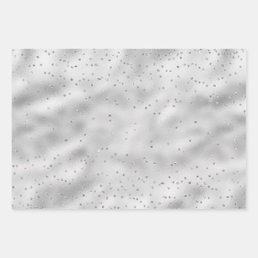 Silver Glam Sparkle Confetti Glitzer Geschenkpapier Set (Vorderseite)