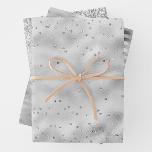 Silver Glam Sparkle Glitzer Geschenkpapier Set (Beispiel)
