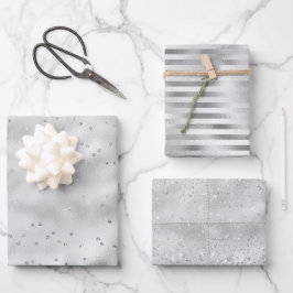 Silver Glam Sparkle Glitzer Geschenkpapier Set