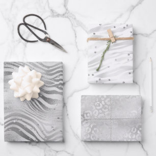 Silver Glam Sparkle Glitzer Geschenkpapier Set