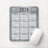 Silver Glam Sparkle Monogram Name 2024 Calendar Mousepad (Mit Mouse)