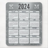 Silver Glam Sparkle Monogram Name 2024 Calendar Mousepad (Vorne)