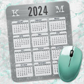 Silver Glam Sparkle Monogram Name 2024 Calendar Mousepad