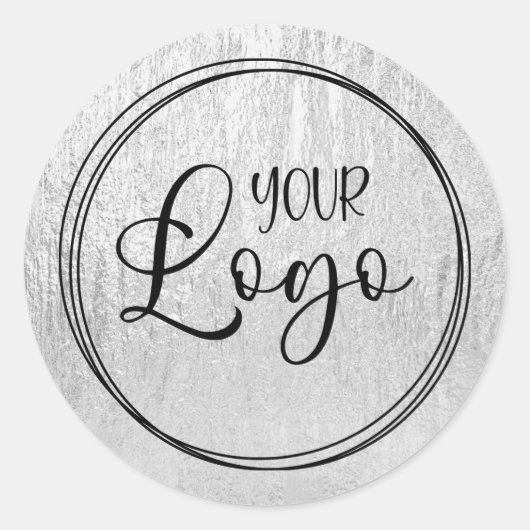 Silver Glam Texture Logo Runder Aufkleber (Vorderseite)